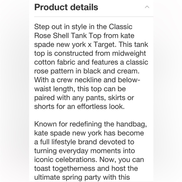 NWOT Kate Spade classic rose shell tank top- black/white- size medium - Picture 5 of 7